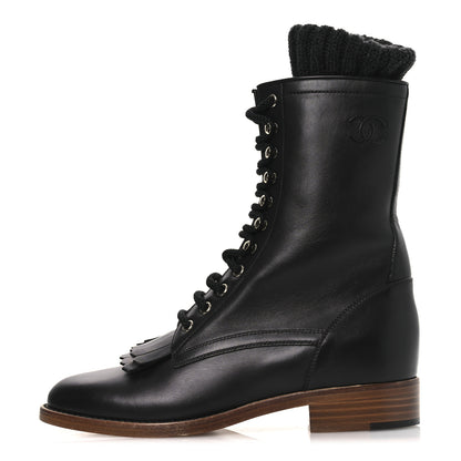 Chanel Calfskin Sock High CC Combat Boots 39 Black 1 of 10