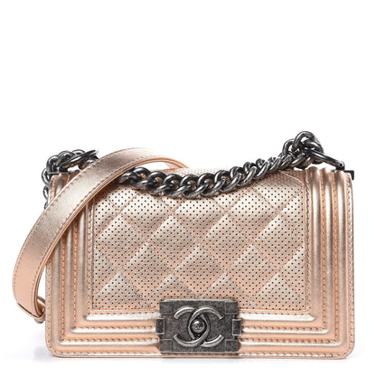 Chanel Metallic Calfskin Perforated Small Boy Flap Rose Gold 1 of 11