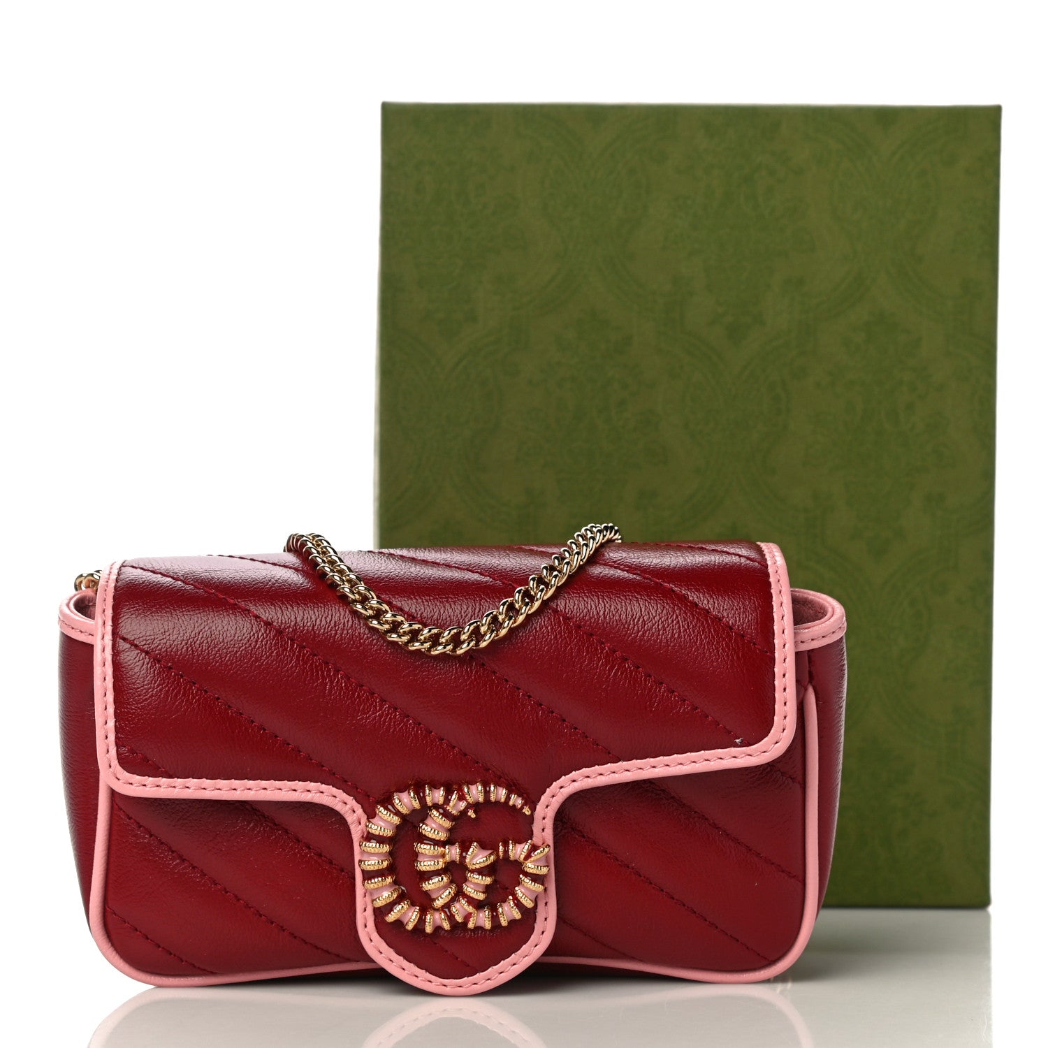 Gucci Azalea Calfskin Enamel Matelasse Diagonal Super Mini Torchon GG Marmont Shoulder Bag New Cherry Red Wild Rose 11 of 11