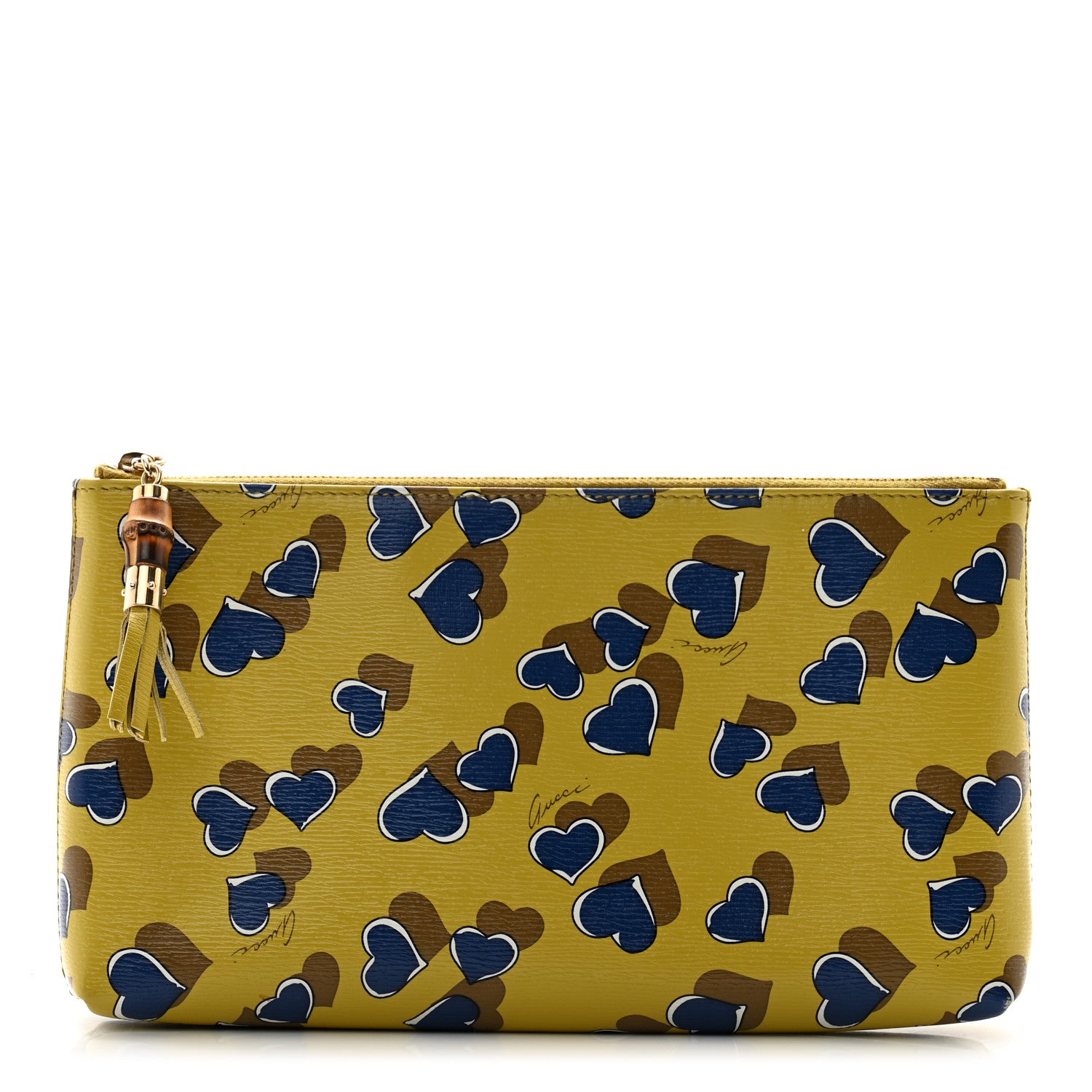Gucci Calfskin Heartbeat Print Large Pouch Yellow Multicolor 1 of 11