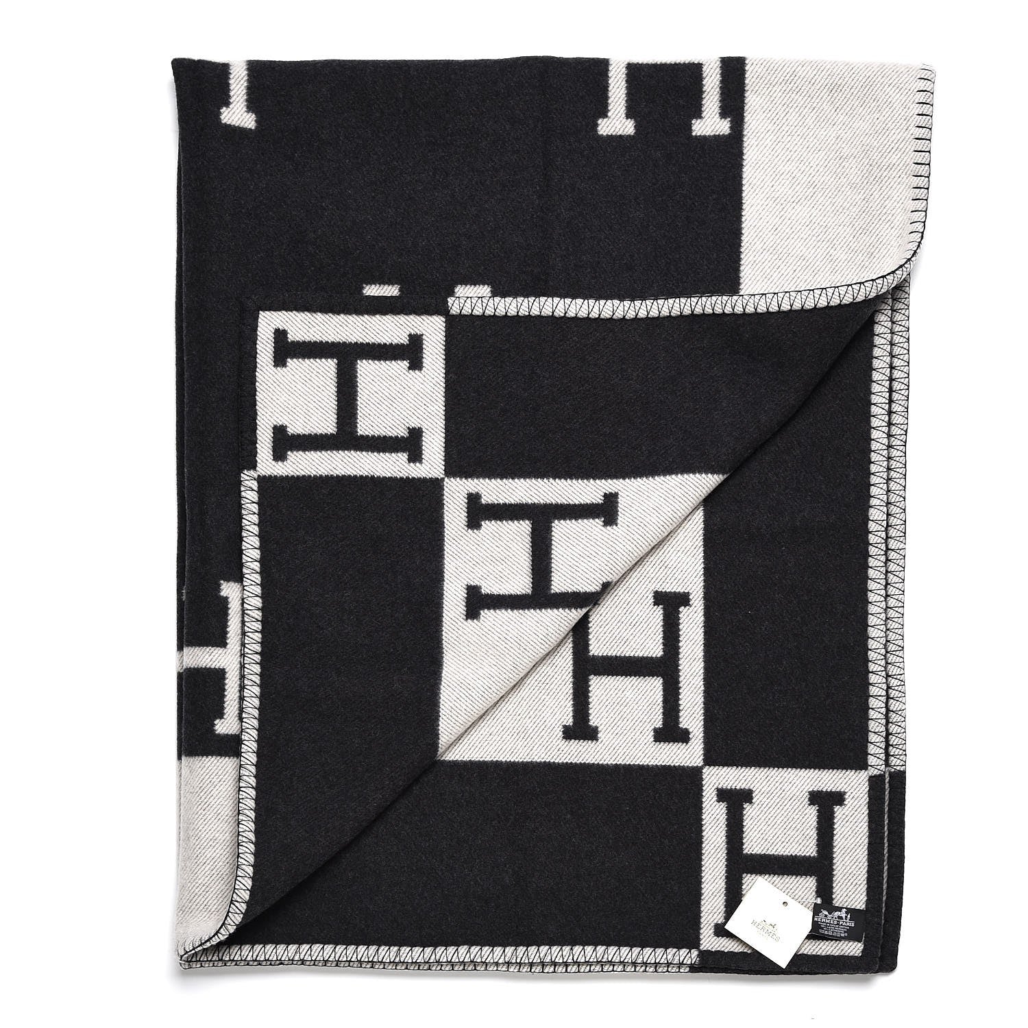 Hermes Wool Cashmere Avalon Blanket Ecru Gris Fonce 3 of 5
