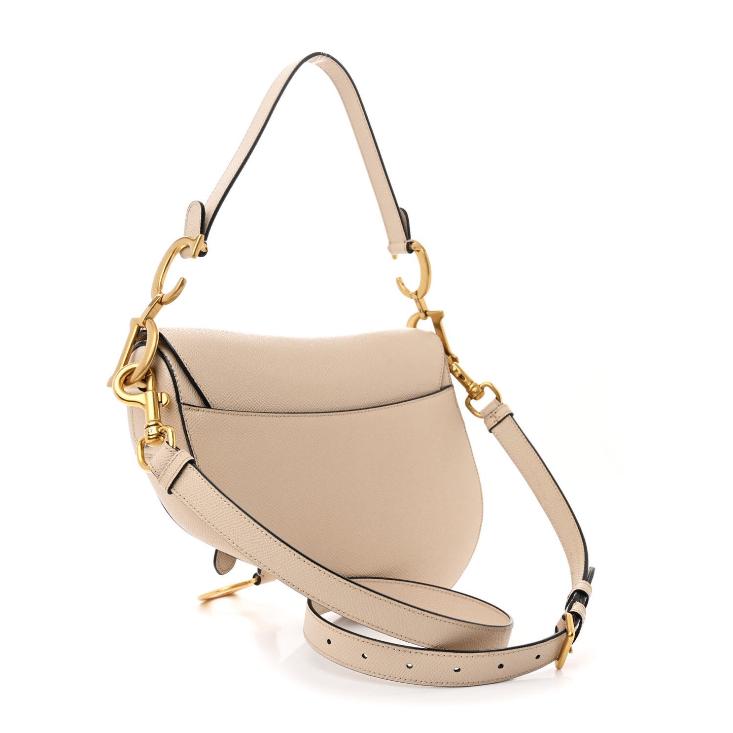 Grained Calfskin Saddle Bag With Strap Caramel Beige