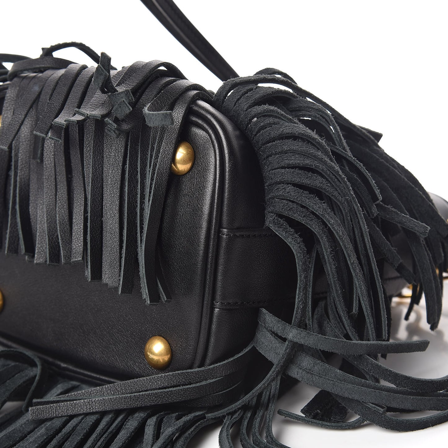 Calfskin Small Emmanuelle Fringe Hobo Bag Black