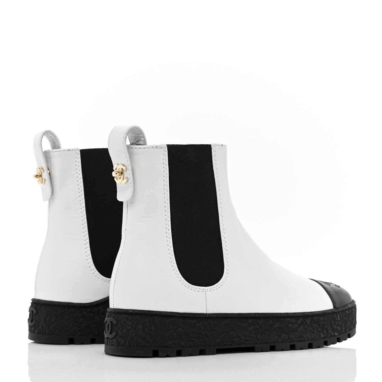 Calfskin Cap Toe CC Ankle Boots 36 White Black