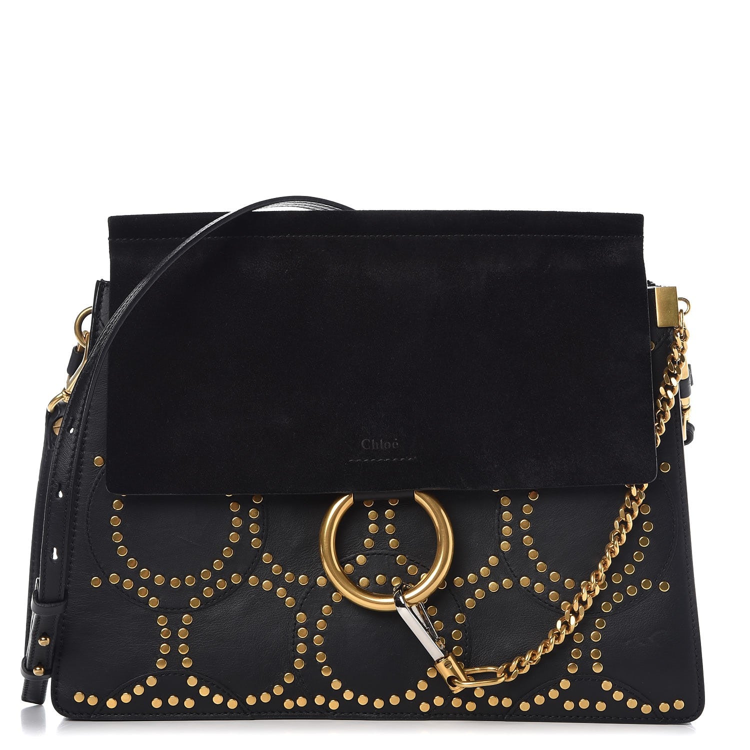Chloe Calfskin Suede Studded Medium Faye Shoulder Bag Black 1 of 8