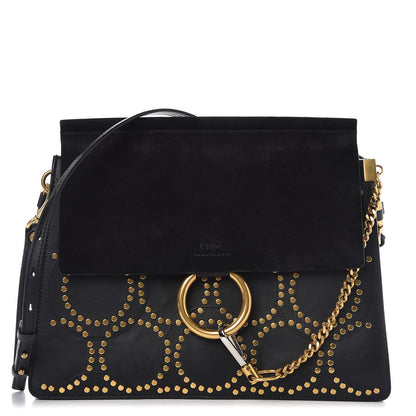 Chloe Calfskin Suede Studded Medium Faye Shoulder Bag Black 1 of 8