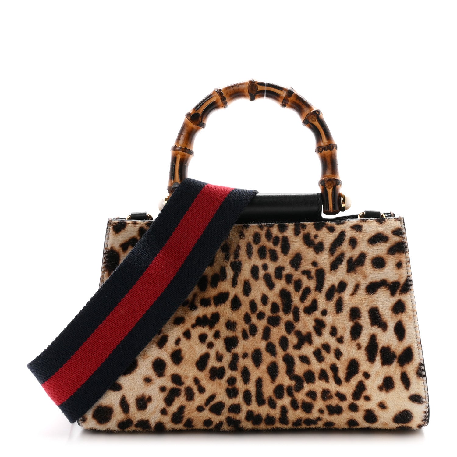 Gucci Calf Hair Bamboo Web Leopard Print Mini Nymphaea Top Handle Bag 1 of 11