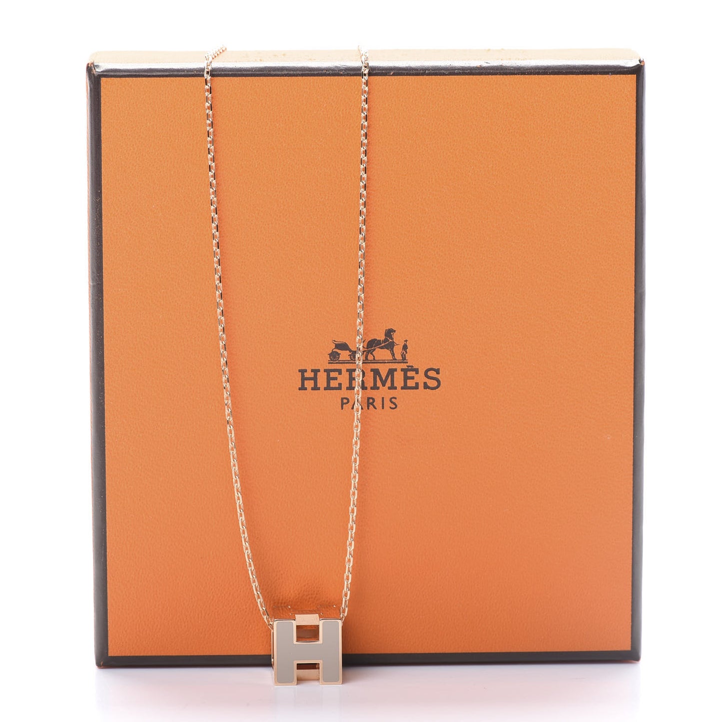 Rose Gold Lacquered Cage d'H Necklace Marron Glace