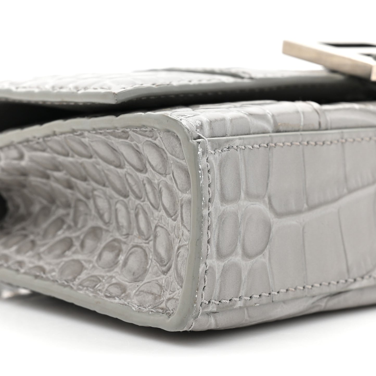 Shiny Calfskin Crocodile Embossed Hourglass Chain Bag Steel Grey