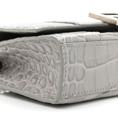 Balenciaga Shiny Calfskin Crocodile Embossed Hourglass Chain Bag Steel Grey 9 of 15