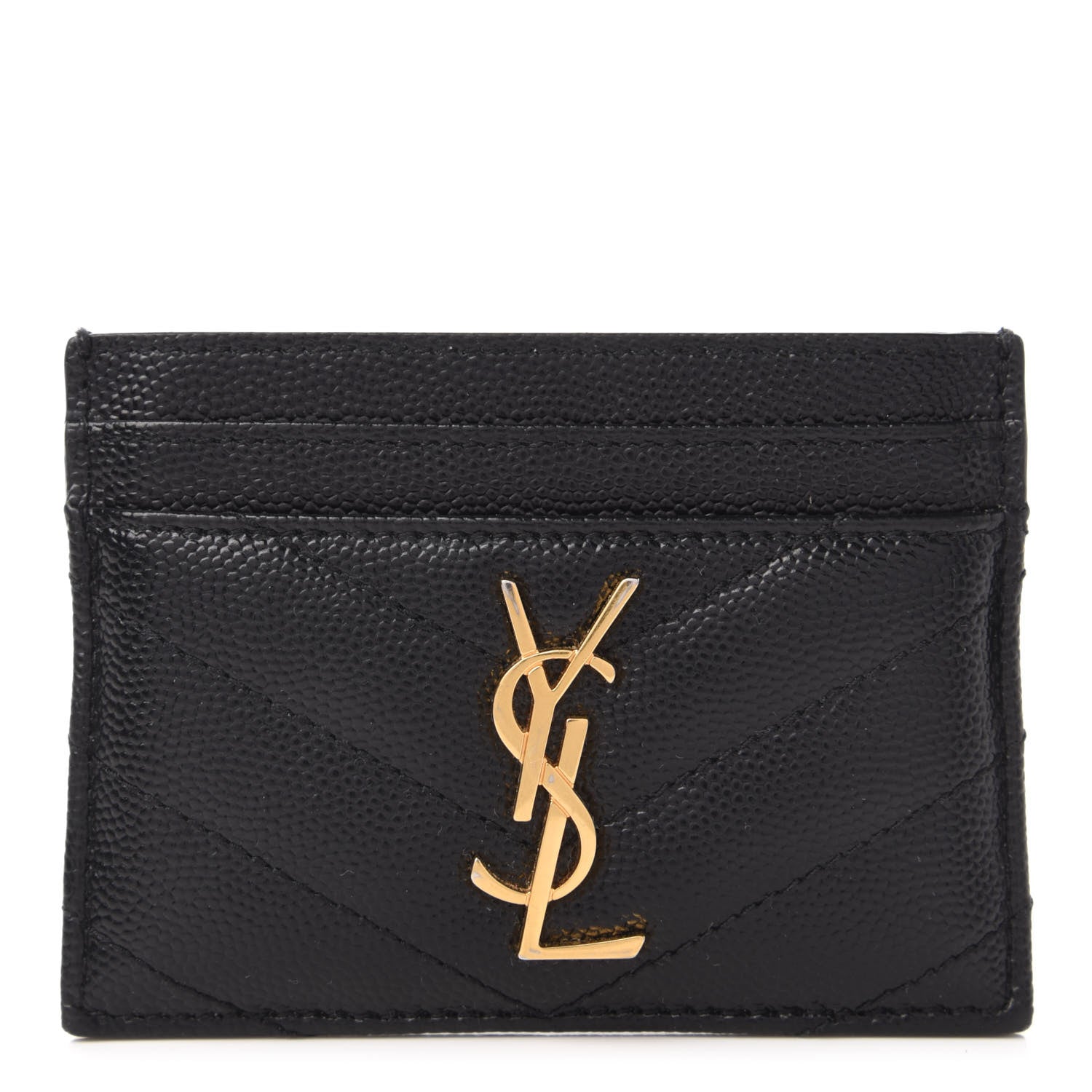 Saint Laurent Grain De Poudre Matelasse Chevron Monogram Credit Card Case Black 1 of 9