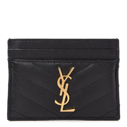 Saint Laurent Grain De Poudre Matelasse Chevron Monogram Credit Card Case Black 1 of 9