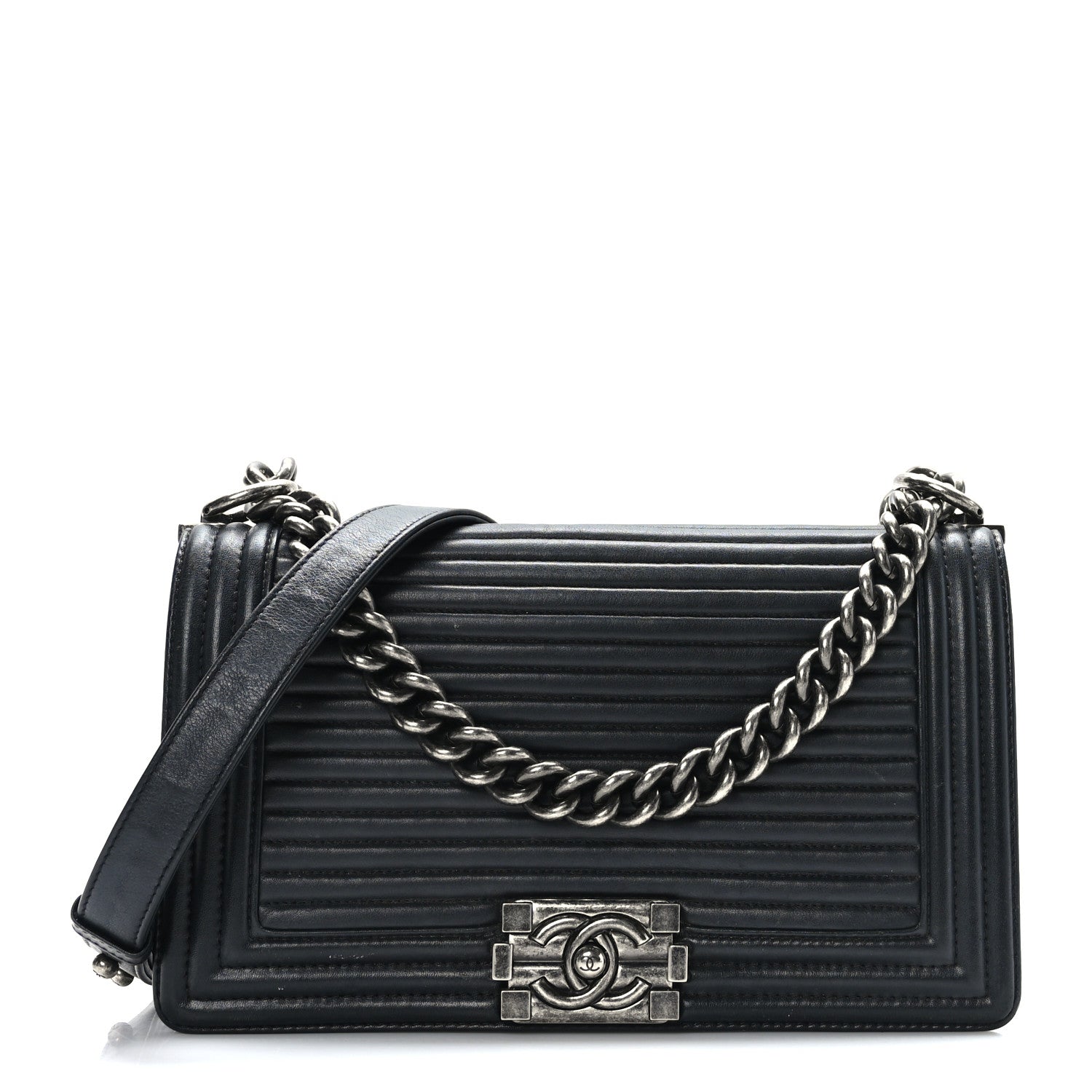 Chanel Calfskin Horizontal Quilted Medium Boy Flap Black Black 1 of 9