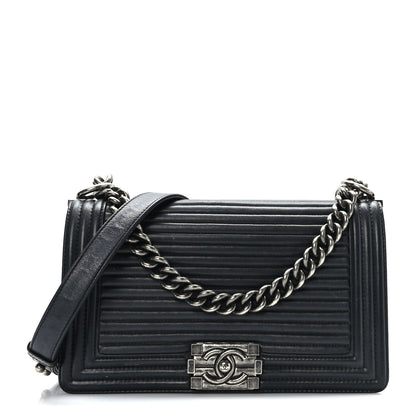 Chanel Calfskin Horizontal Quilted Medium Boy Flap Black Black 1 of 9
