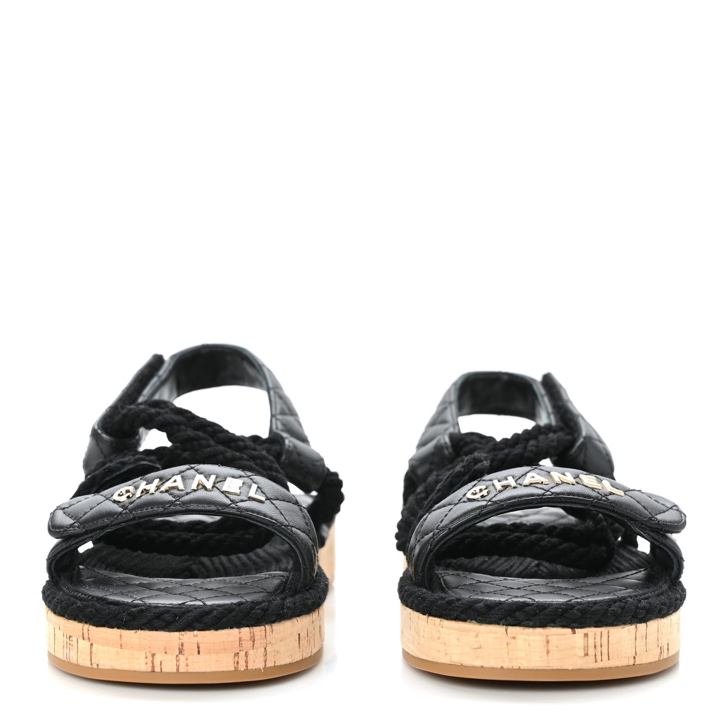 Cord Lambskin Quilted Logo Sandals 41 Black