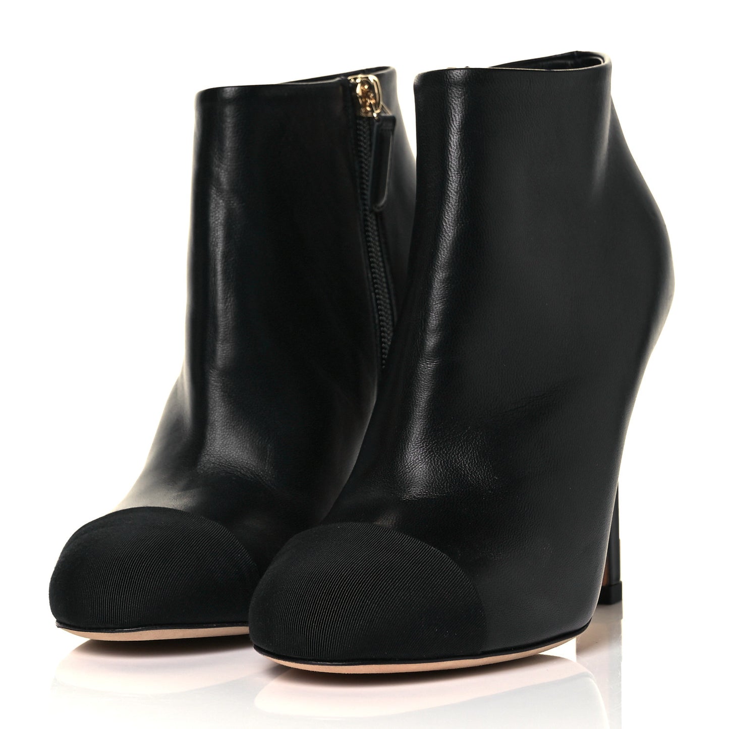Lambskin Grosgrain Pearl Cap Toe Boots 36.5 Black
