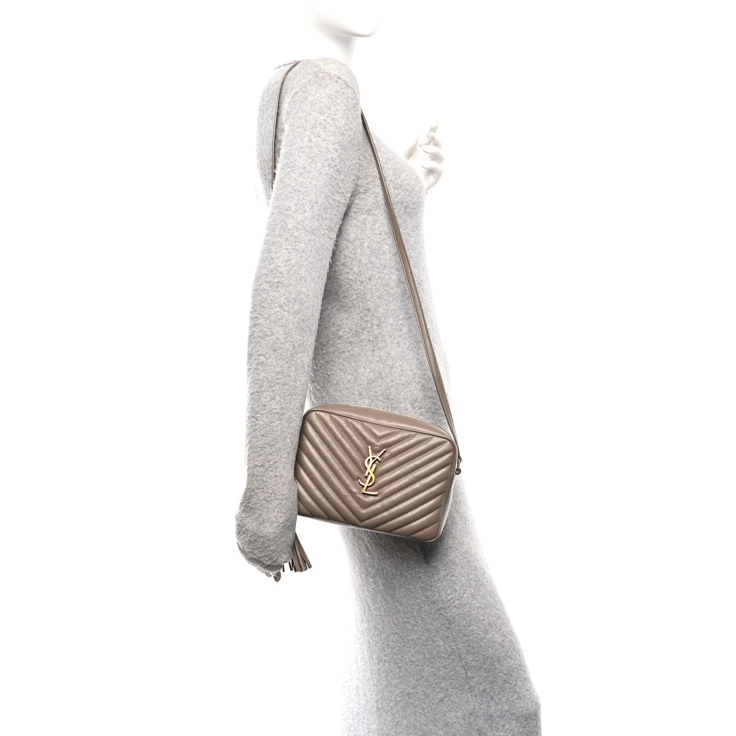 Saint Laurent Calfskin Matelasse Monogram Lou Camera Bag Taupe