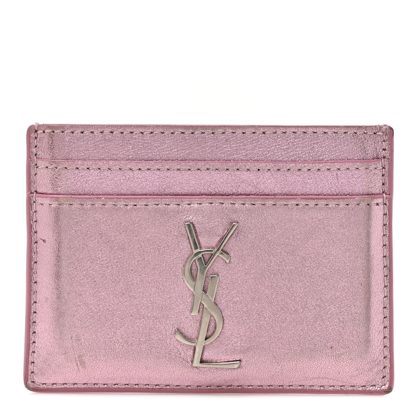 Metallic Calfskin Monogram Credit Card Case Pink