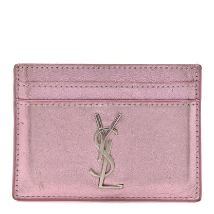 Saint Laurent Metallic Calfskin Monogram Credit Card Case Pink 1 of 9