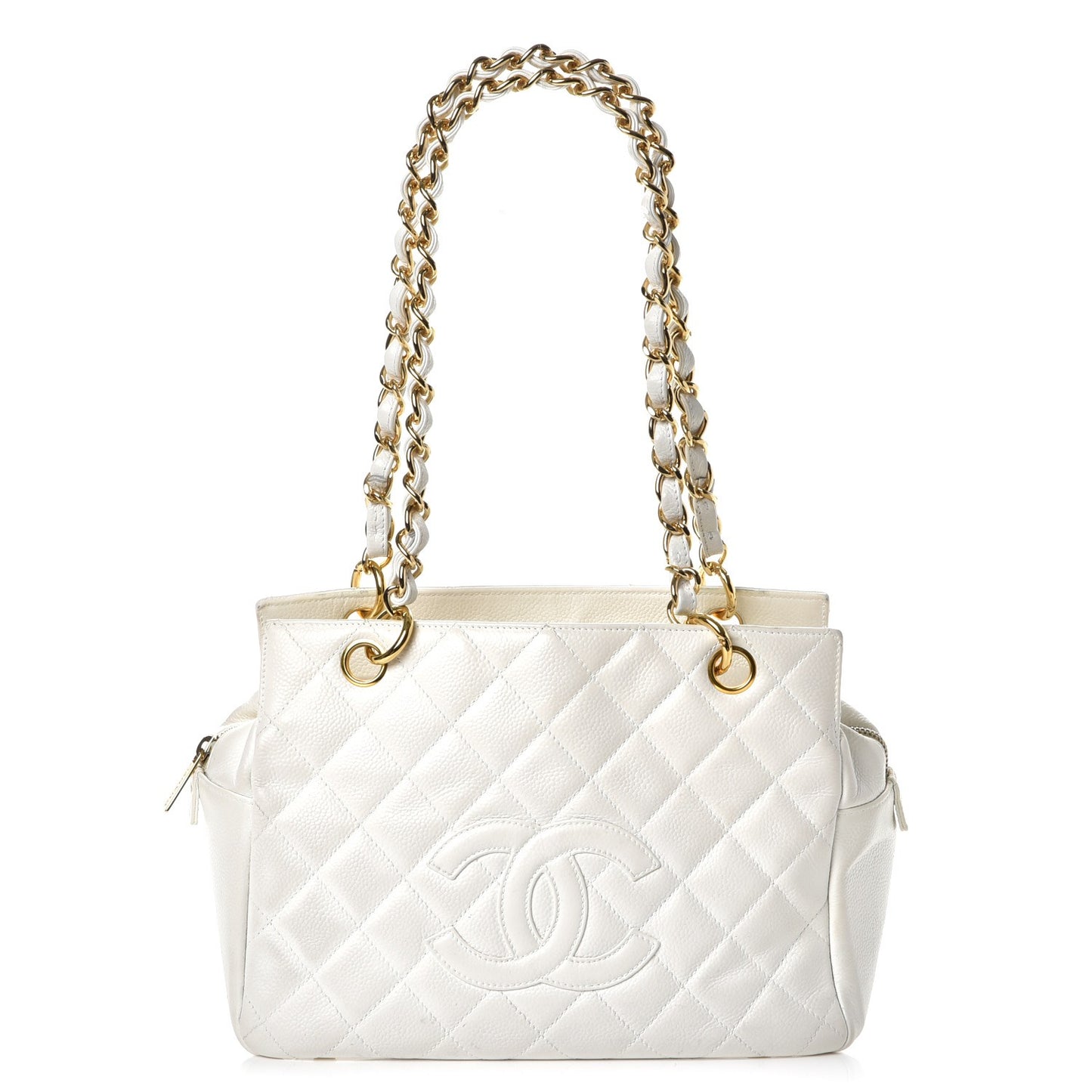 Caviar Quilted Petit Timeless Tote PTT White