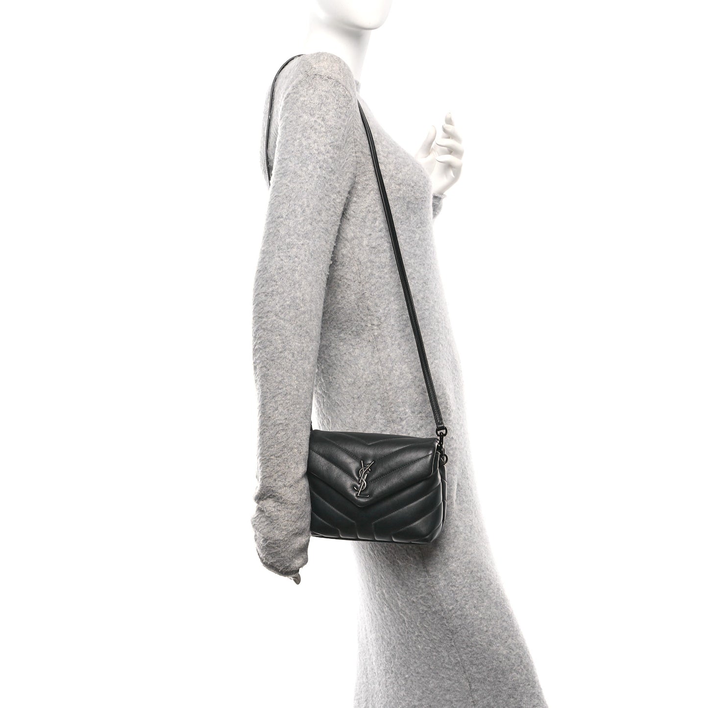 Calfskin Y Quilted Monogram Monochrome Toy Loulou Crossbody Bag Black