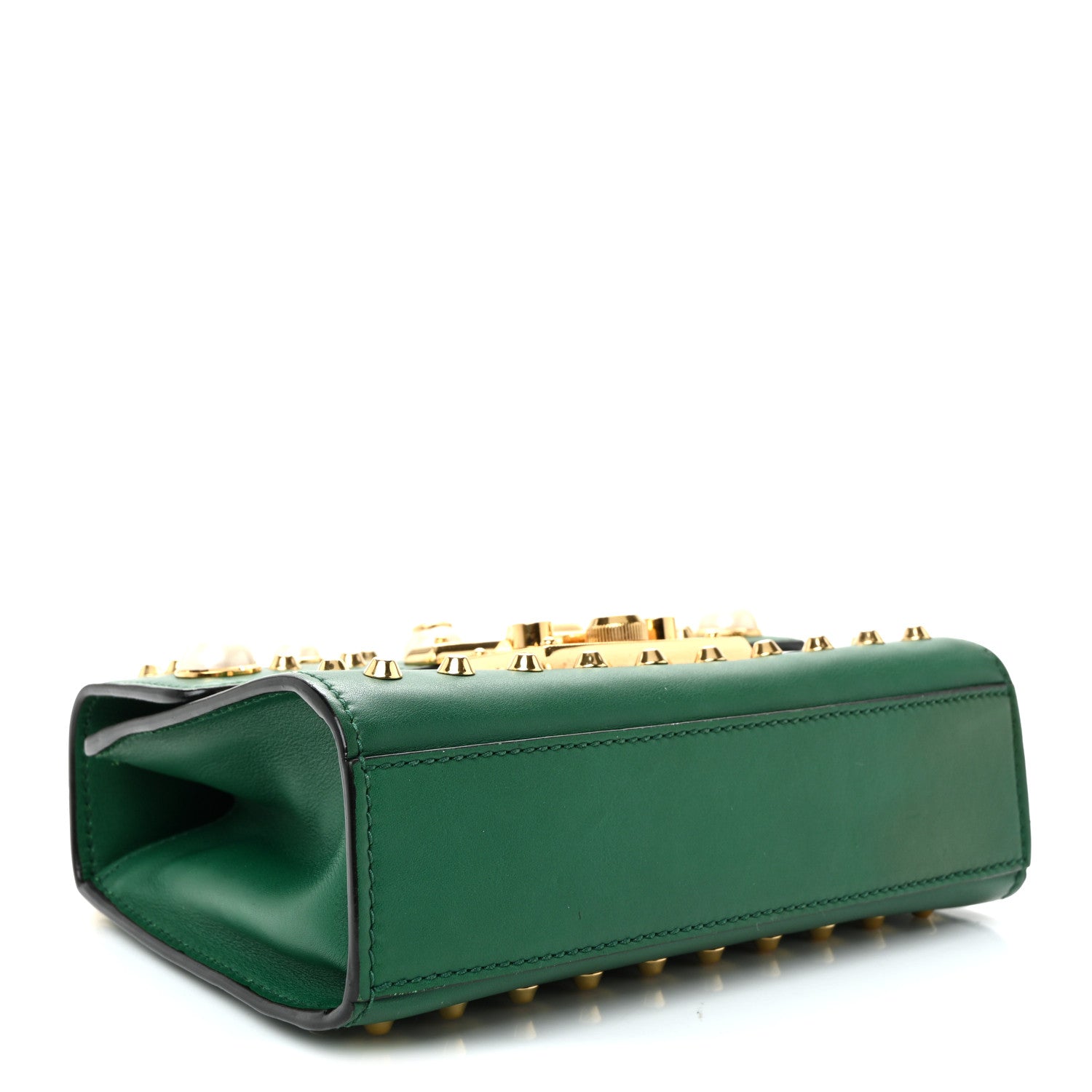 Gucci Calfskin Studded Small Padlock Shoulder Bag Emerald 4 of 14