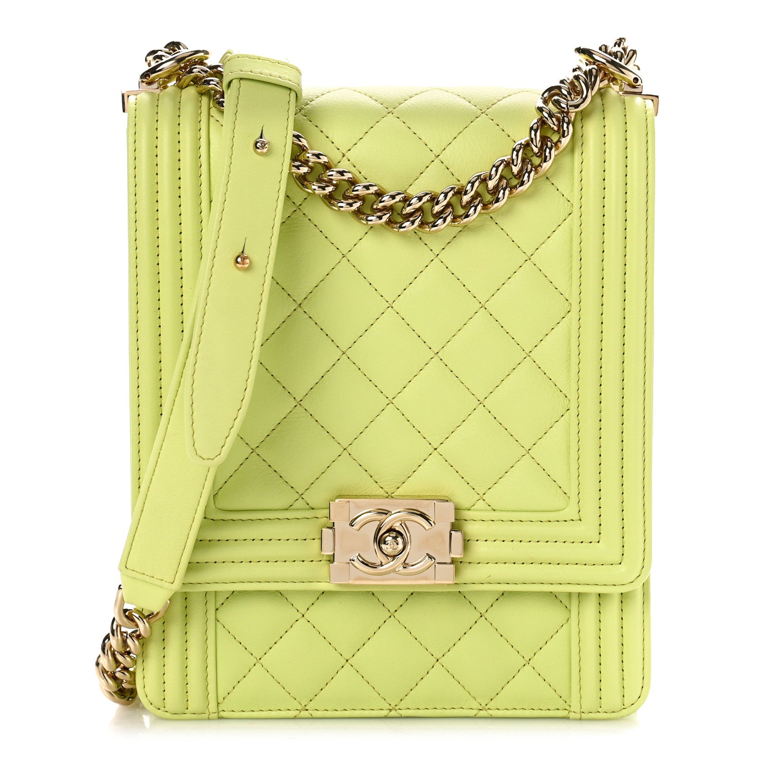 Chanel Calfskin Quilted North South Boy Flap Light Green 1 of 9
