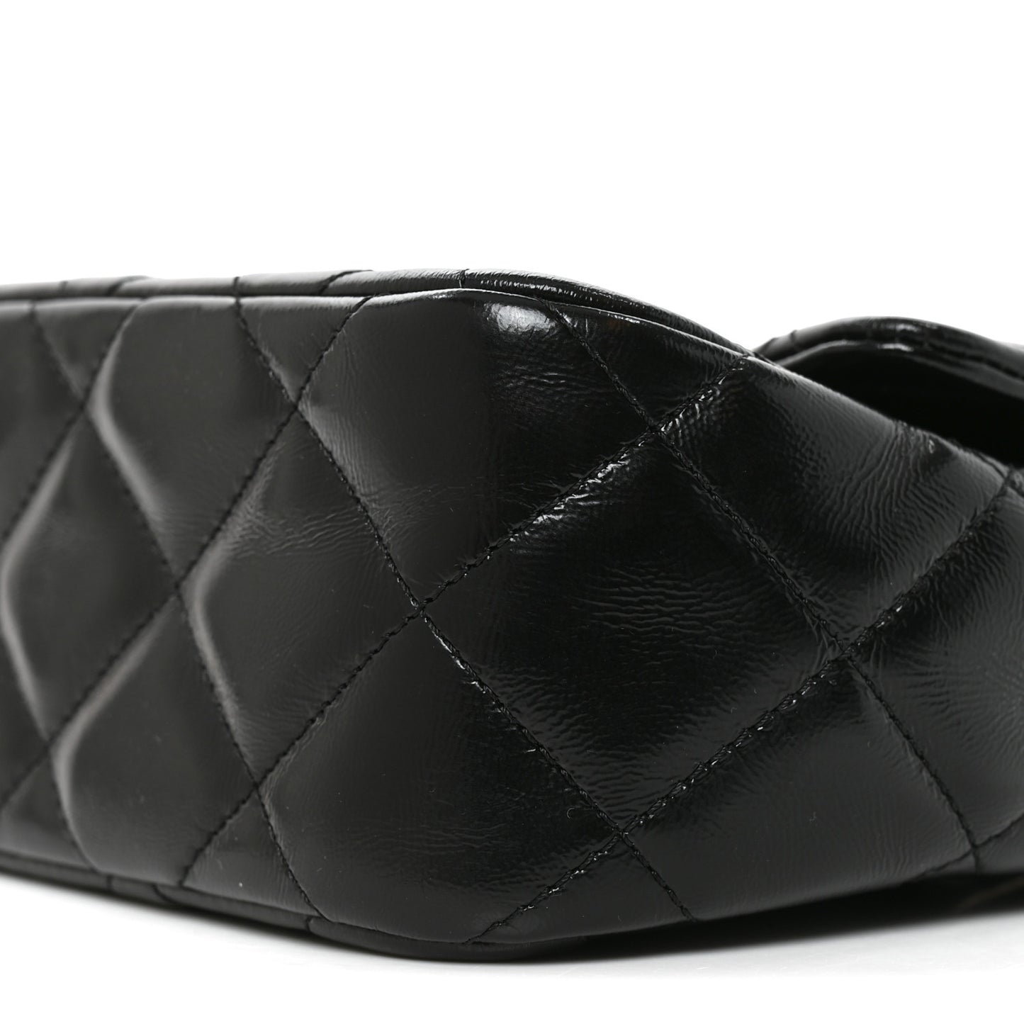 Shiny Lambskin Quilted Twisted Links Top Handle Flap Black