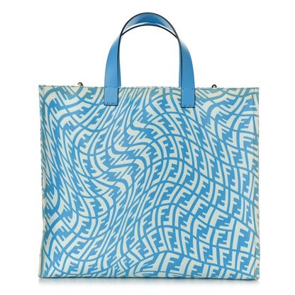 Fendi X SARAH COLEMAN Glazed Canvas Vitello King FF Vertigo Shopping Tote Bag Cyber Blue White 1 of 12
