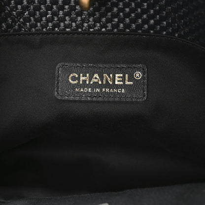 Chanel Calfskin Raffia Braided Small Shopping Tote Black White 11 of 21