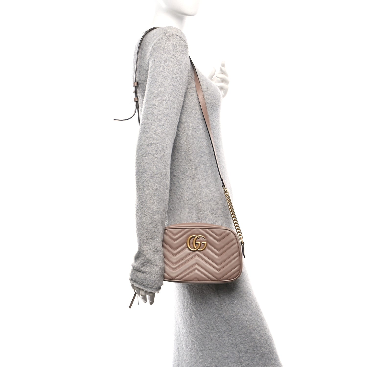 Gucci Calfskin Matelasse Small GG Marmont Chain Shoulder Bag Porcelain Rose 2 of 11