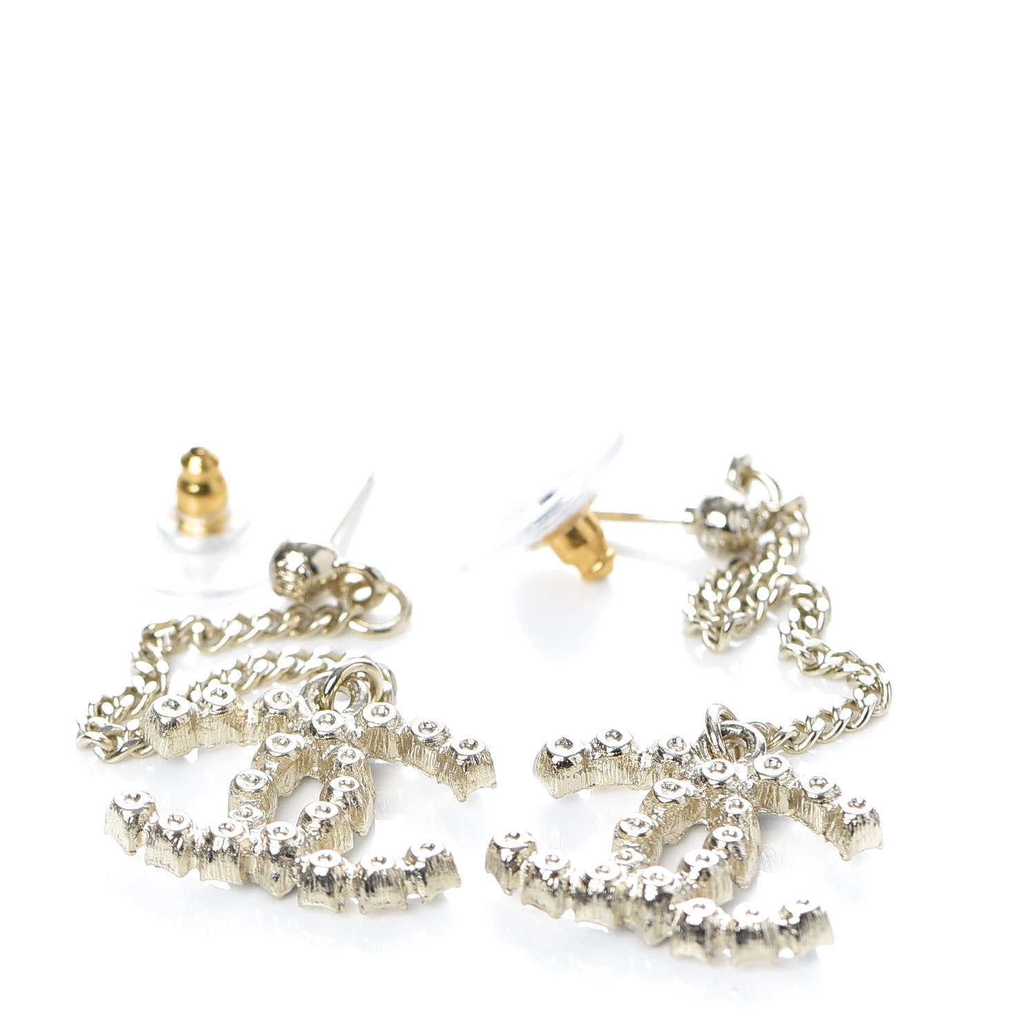 Chanel Crystal CC Drop Earrings Pink Grey Gold 3 of 5