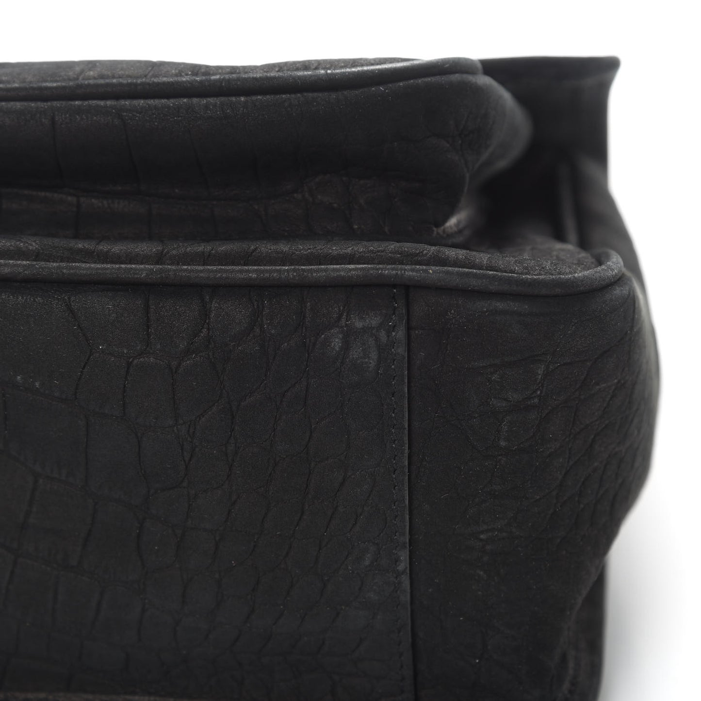 Nubuck Crocodile Embossed Monogram Medium Niki Chain Satchel Black