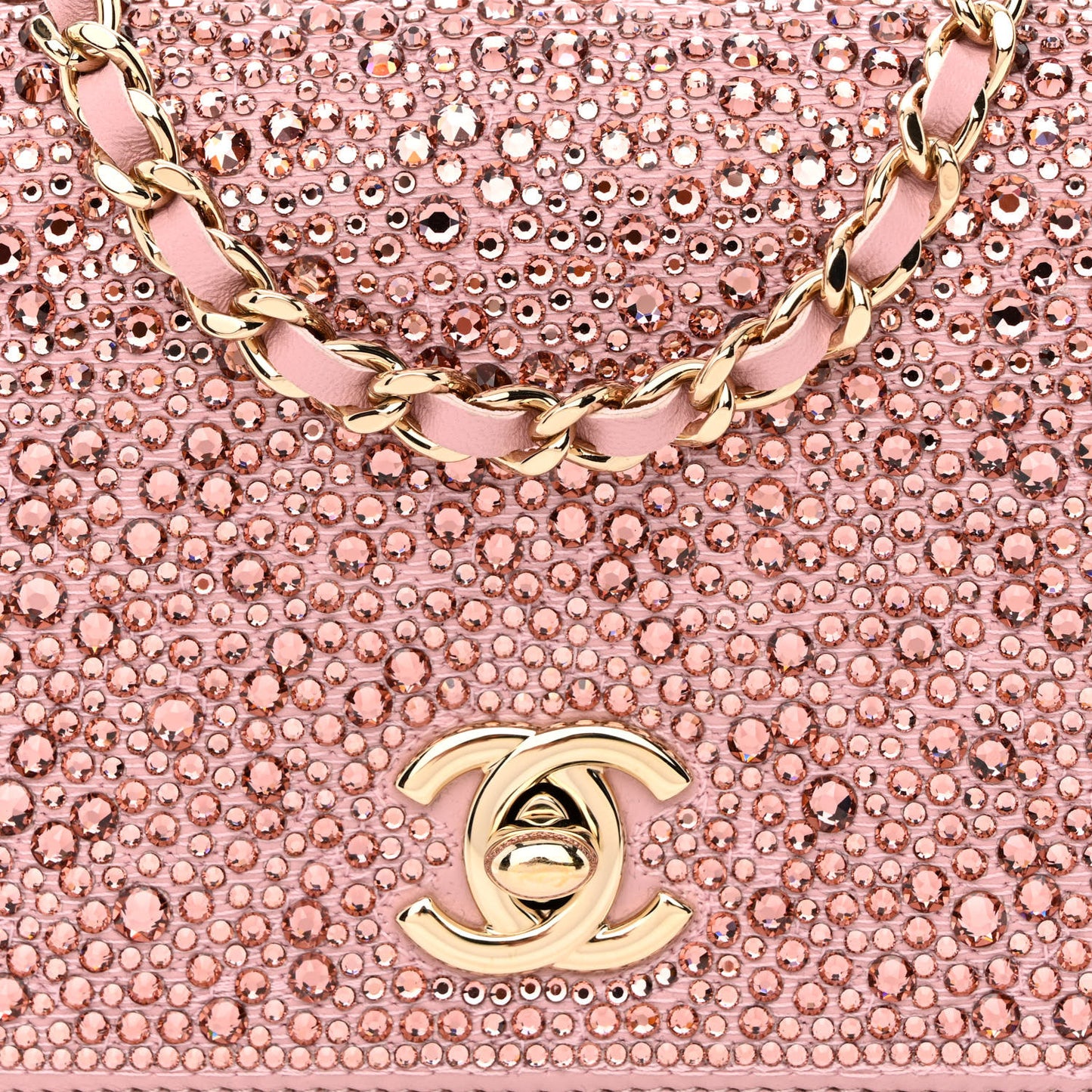 Lambskin Crystal Diamante Clutch With Chain Light Pink