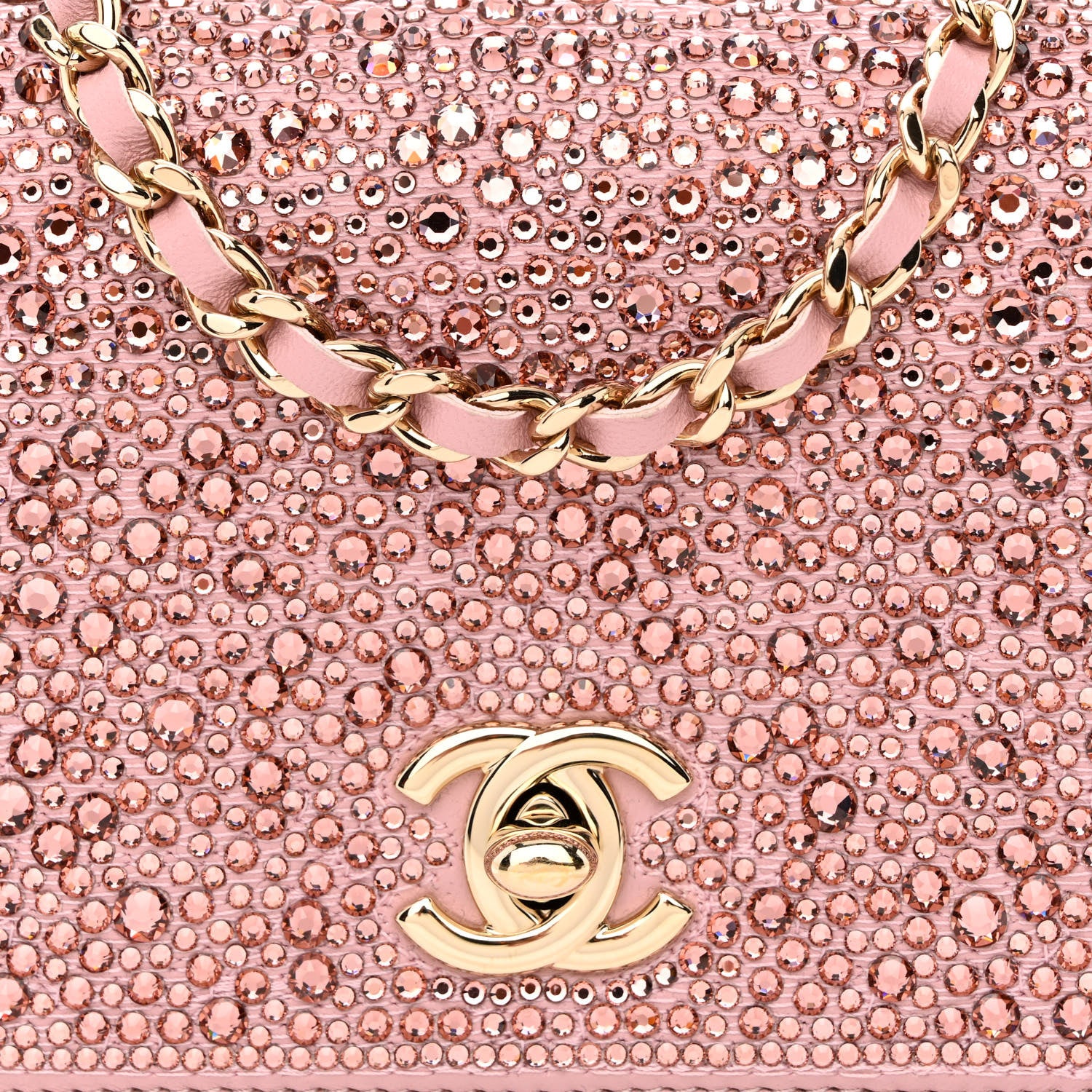 Chanel Lambskin Crystal Diamante Clutch With Chain Light Pink 8 of 9
