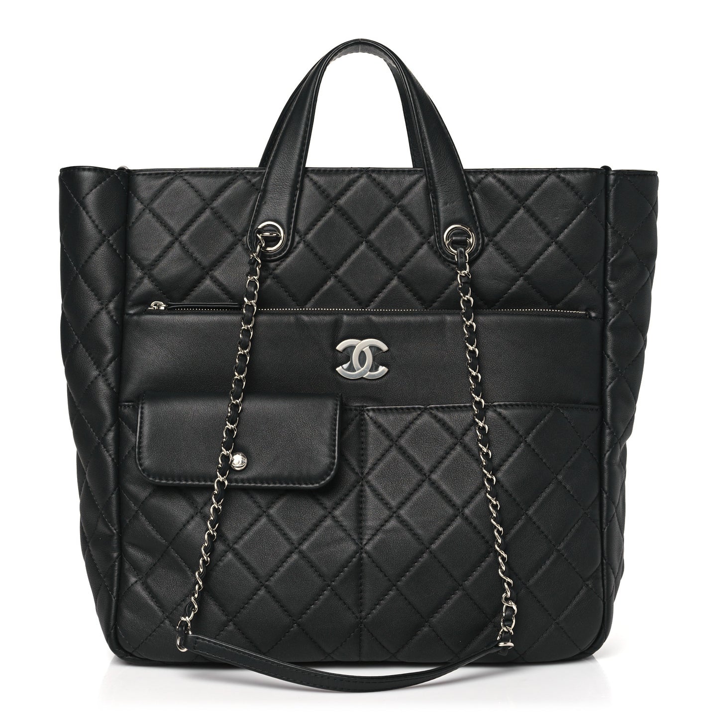 Calfskin Quilted Ultra Pocket Shopping Tote Black