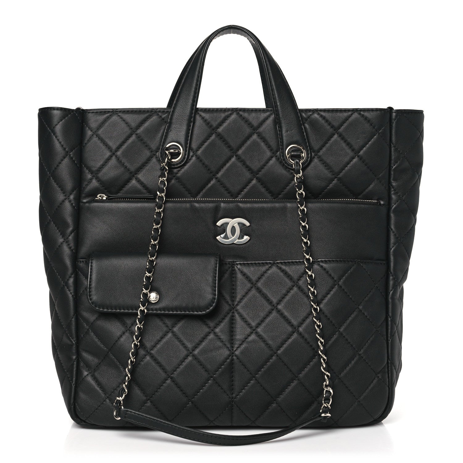 Chanel Calfskin Quilted Ultra Pocket Shopping Tote Black 1 of 8