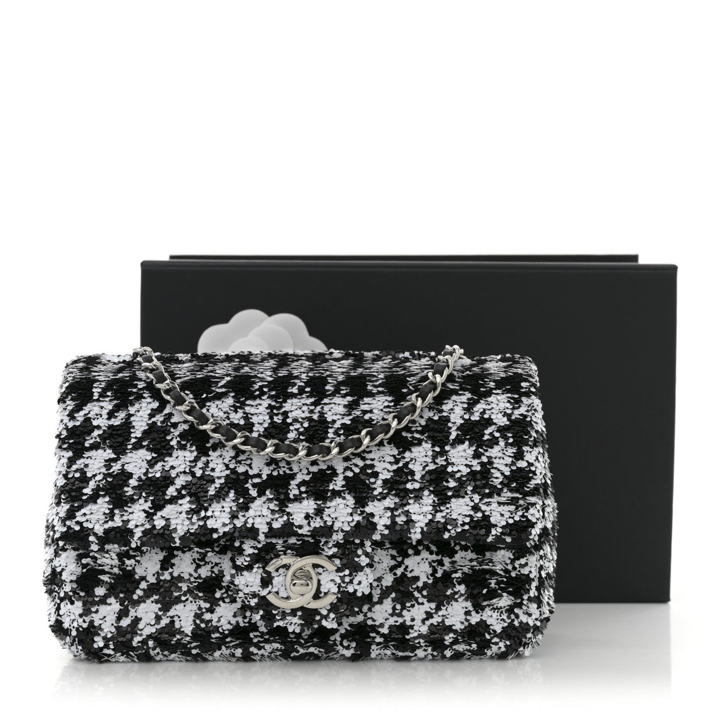 Sequin Houndstooth Small Flap Black White