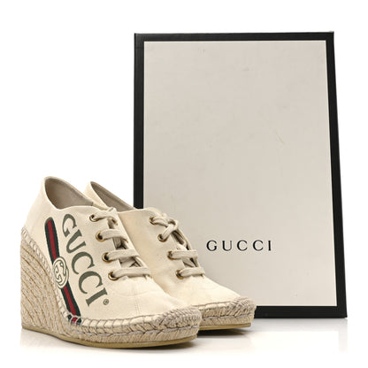 Gucci Canvas Logo Espadrille Wedge Sneakers 35 White 9 of 9