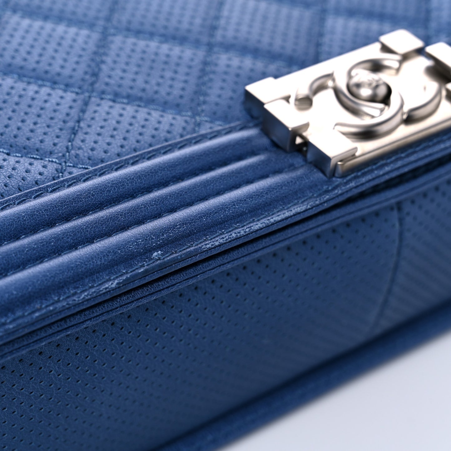 Perforated Lambskin Quilted New Medium Boy Flap Blue