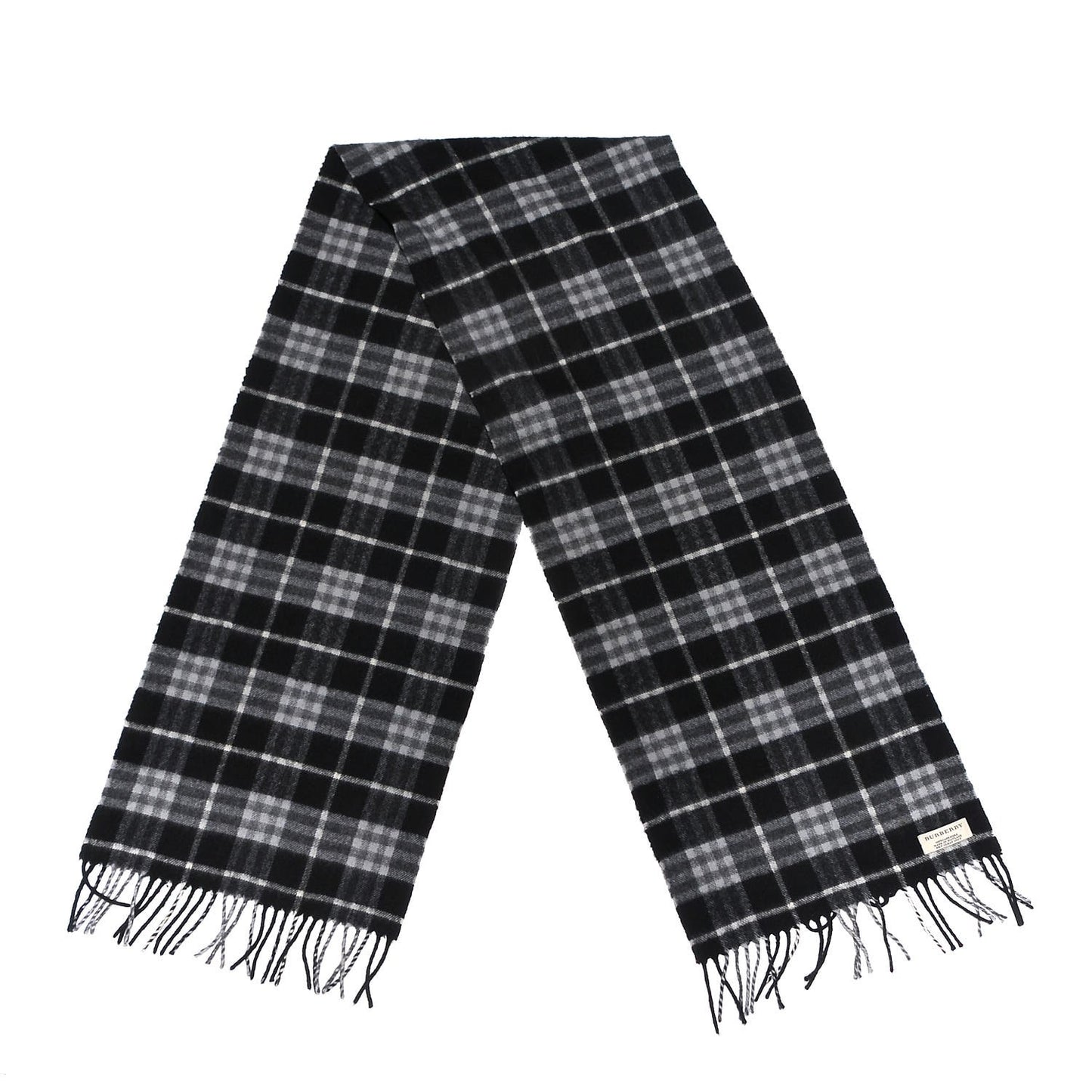 Cashmere Classic Check Fringe Scarf Black