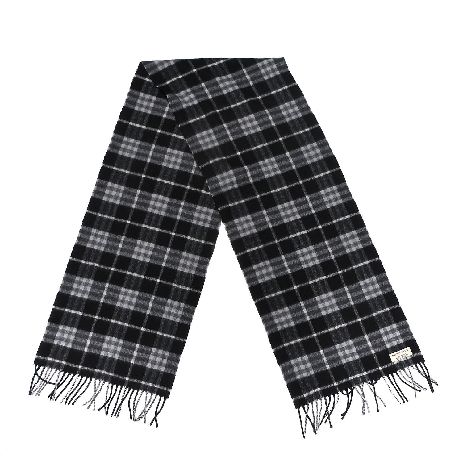 Burberry Cashmere Classic Check Fringe Scarf Black 3 of 5
