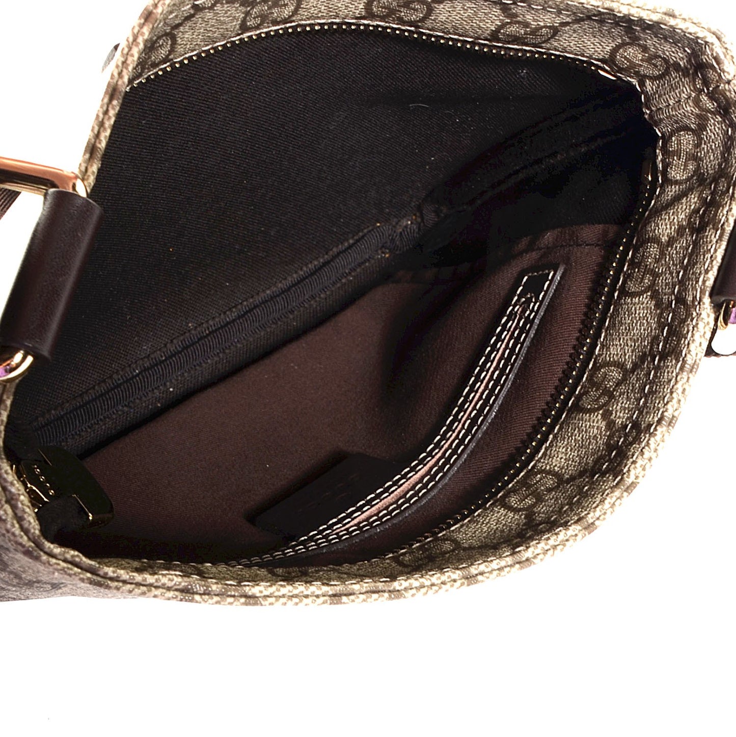 GG Supreme Monogram Selleria Calfskin Small Flat Messenger Bag Beige Ebony Cocoa Dark Chocolate