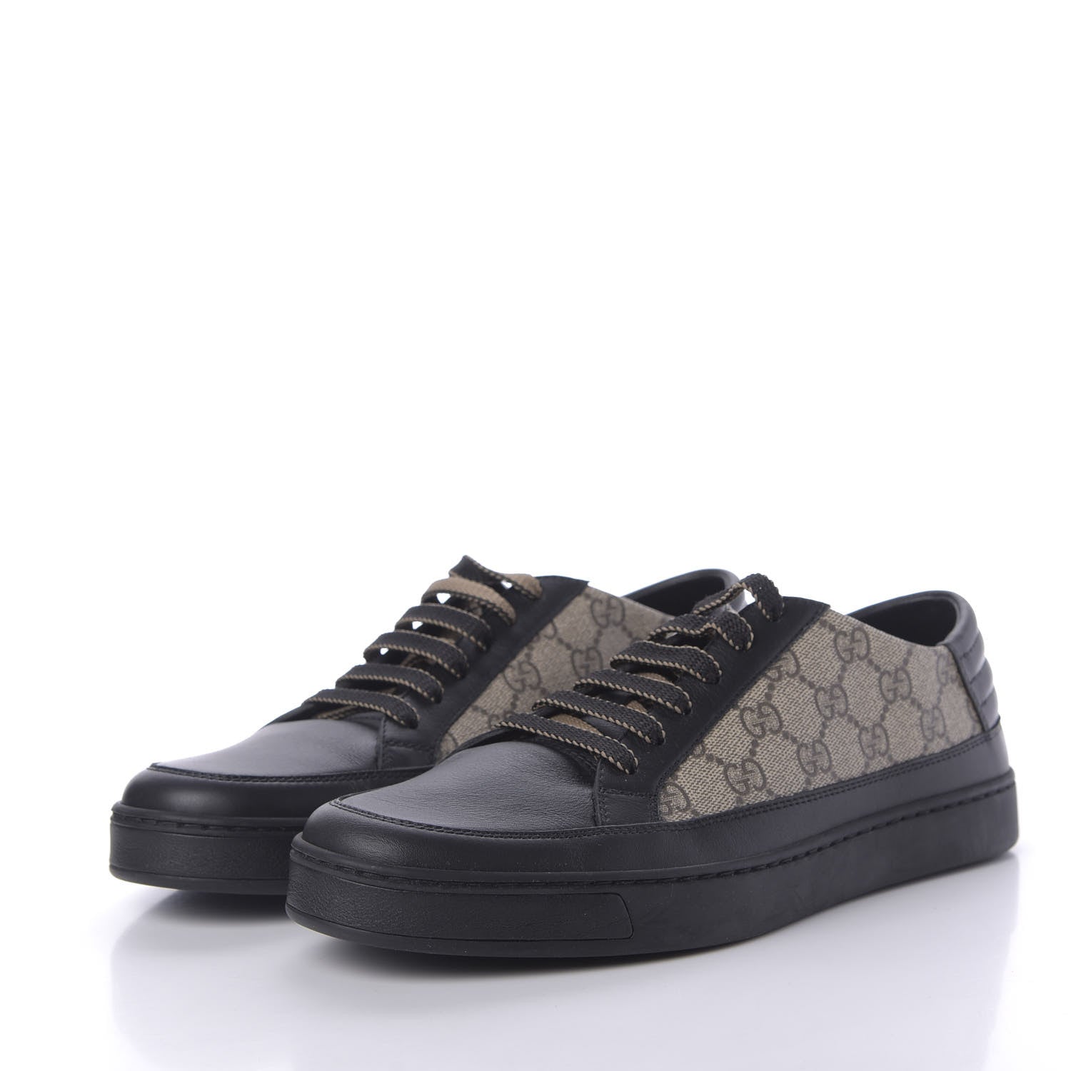 Gucci GG Supreme Monogram Mens Low Top Sneakers 8 Black Beige Ebony 2 of 7