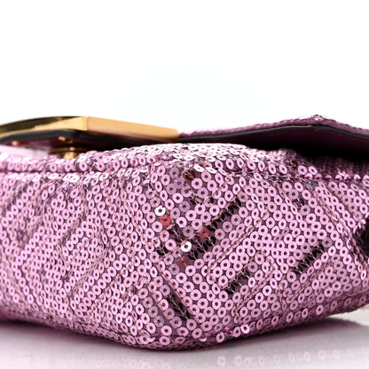 Fendi Ricamo Sequin Paillettes Vitello Grace FF Mini Baguette Rosa 10 of 11