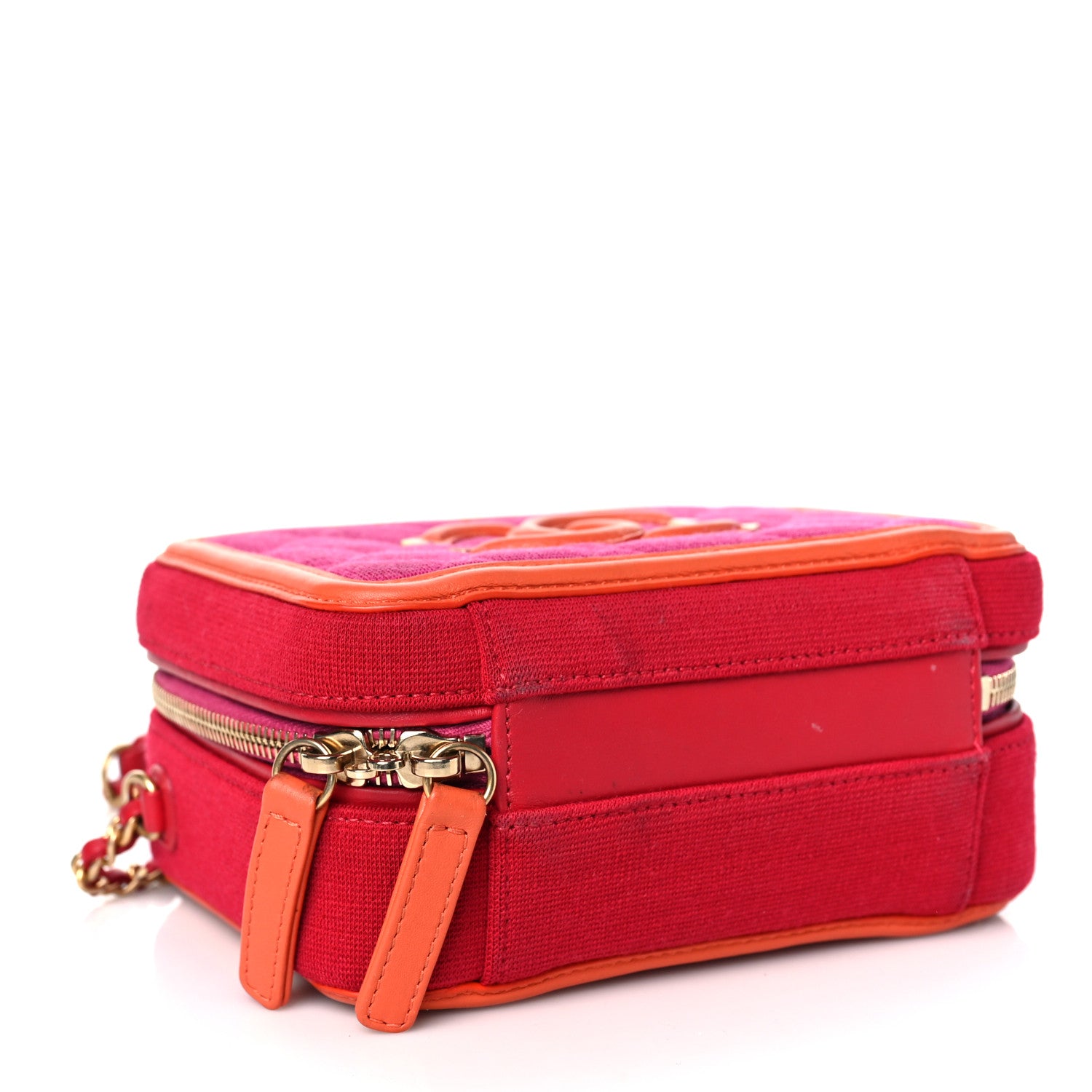 Chanel Jersey Quilted Small CC Filigree Vanity Case Pink Red Orange 4 of 14