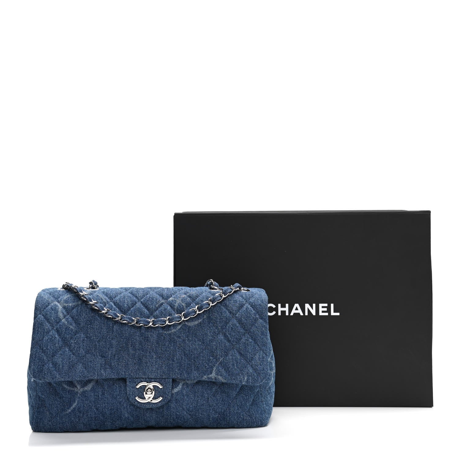 Chanel Denim Quilted CC Print Jumbo Single Flap Blue 18 of 18