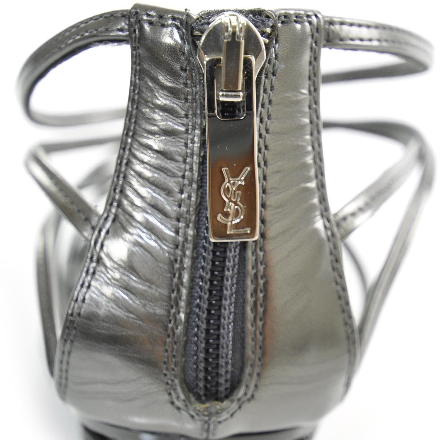 Saint Laurent Leather Cage Booties 38 Anthracite 8 of 8