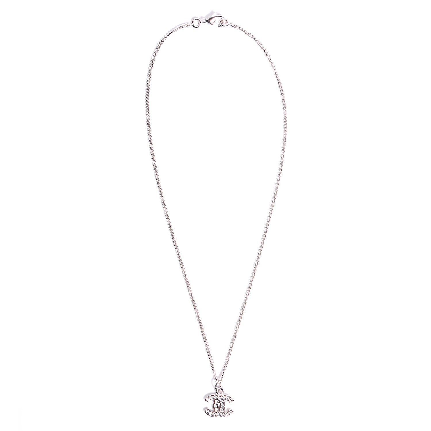 Chanel Crystal CC Timeless Necklace Silver 3 of 5