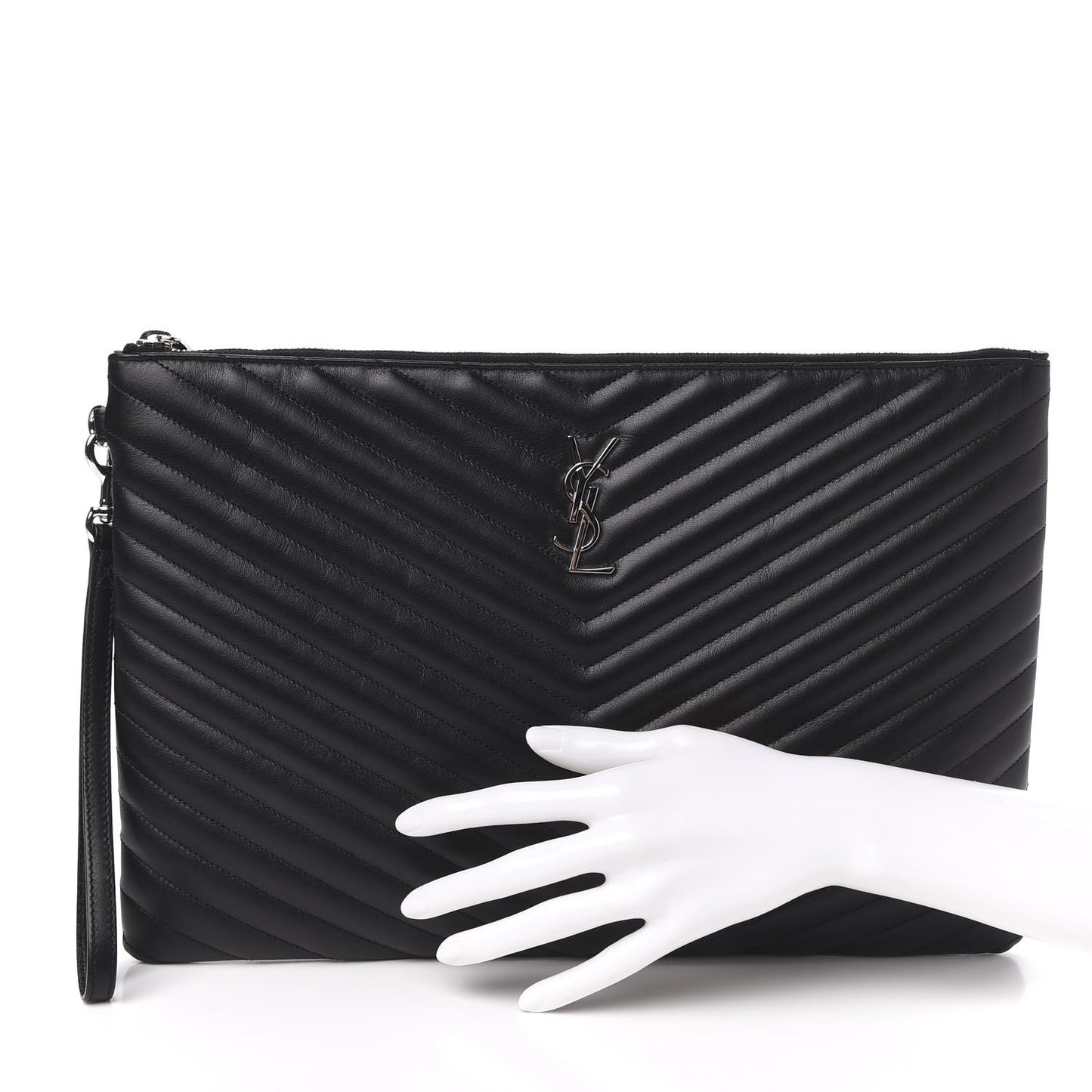 Calfskin Matelasse Chevron Monogram Document Holder Black
